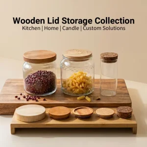 Laser-Logo Natural Bamboo Wooden Lids for Airtight Glass Storage Jars