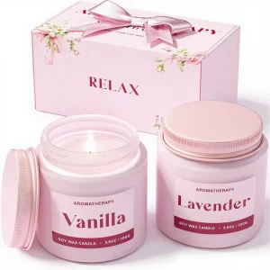 Lavender Vanilla Scented Candle in Glass Jar Soothing Aromatherapy Candle for Stress Relief