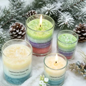 Layered Ice Flower Handmade Glass Jar Candles for Home Decoration Manufacturer Rainbow Candle