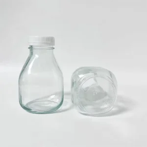 Leak Proof Squat Short Glass Milk Tea Bottle Small Glass Creamer Container with Plastic Cap for Refrigerator