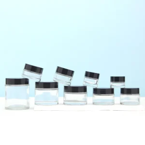 Leak-Proof Transparent Glass Cosmetic Jar 5g 10g 15g 20g 25g 30g 50g 60g 100g with Black Lid