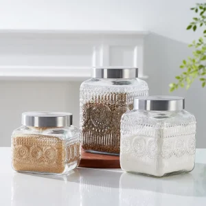 Leakproof Airtight Seal Food Grade BPA Free Glass Mason Jar Set 1.3L 1.9L 2.4L Dishwasher Safe Square Design Candy Cookie