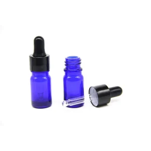 Leakproof Empty Mini Sample Container for Luxury Vibe Cobalt Blue Glass Dropper Bottle 10ml With Black Pipette