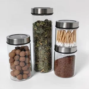 Leakproof Large Glass Food Storage Jar with Window Lid for Candy Spices Tea and Dry Fruit