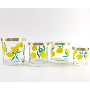 Lemon Print Glass Candle Jar with Lid