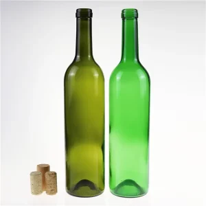 Light Blue 750ml Glass Vodka Wine Bottle with Cork Stopper for Gin