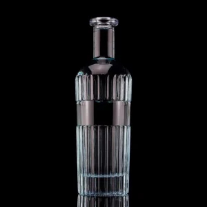 Light Blue Glass Liquor Bottle, 750ml/75cl, with Vertical Stripes and Lid