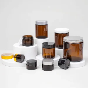 Low Moq Empty Glass 200ml 250ml 500ml Amber Cosmetic Jars Hair Product Containers Cream Jar With Lid