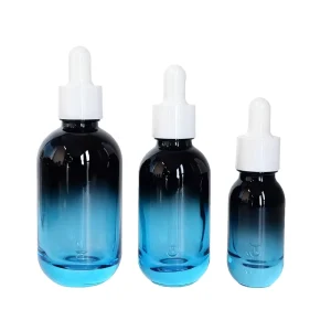 Luxury 10ml 30ml 50ml Thick Bottom Blue Glass Dropper Bottles for Skincare 1oz Cosmetic Toner Serum Container M888