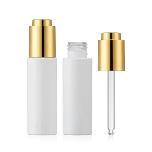 Luxury 15ml 20ml 30ml 40ml Empty Round Glass Serum Bottles With Gold Push Button Dropper