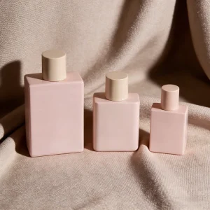 Luxury 30ML 50ML 100ML Empty Pink Flat Square Glass Perfume Bottle with Fine Mist Spray Volume