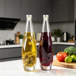 Luxury 500ml Cut Glass Olive Oil Bottle Empty Crimp Neck Vinegar Cruet for Italy Spain Mediterranean Kitchen