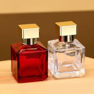 Luxury 50ml Rectangular Perfume Glass Bottle Empty with Hot Stamping Surface Box Included