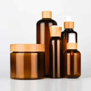 Luxury Amber 2 OZ 4 OZ 5 OZ 8 OZ Empty Refillable Shampoo Bottles Body Lotion Jar Cream Jar With Bamboo Lid