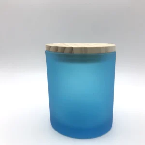 Luxury Blue Glass Candle Jars Empty Candle Blue Glass Jars for Candle Making With Wooden Lid