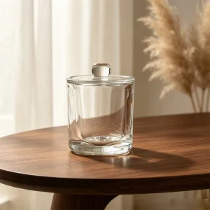Luxury Clear Glass Candle Jars with Glass Lid Heavy Base Round Elegant Storage Christmas Eco Friendly Reusable Soy Wax Making