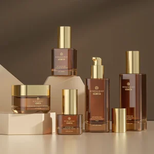 Luxury Cosmetic Glass Packaging Container 30ml 50ml 100ml 150ml Serum Bottle Lotion Matte Tan Glass Pump Brown Dark Green Bottle