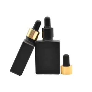 Luxury Cosmetic Packaging Matt Black Rectangular Glass Essential Oil Bottle 30ml Glass Dropper Dropper Bottle for Skin Care