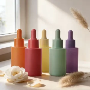 Luxury Custom Empty Cylinder Shape Colorful Skin Care Packaging 30ml Glass Essential Oil Bottle