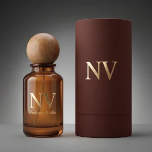 Luxury Custom Logo Amber Glass Perfume Bottle 30ml 50ml 100ml With Round Wooden Cap & Custom Packaging Box Branding Set