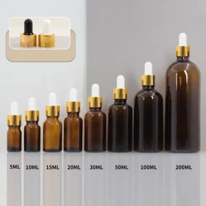 Luxury Cylinder 5ml 10ml 30ml Empty Amber Glass Essential Oil Bottle Dropper Luxury Serum Bottle 30ml Low Moq With Packaging
