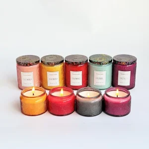 Luxury Embossed Glass Jar Soy Wax Scented Candle with Lid Aromatherapy Candle for Home Decor Yoga Relaxation Gift