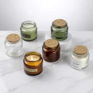 Luxury Empty 100ml Glass Candle Jar Amber Green Clear Candle Container With Wooden Cork