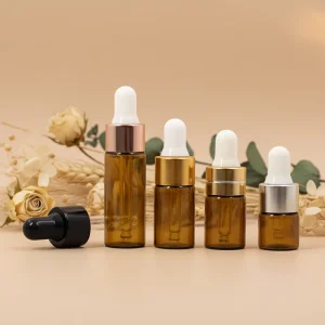 Luxury Gold Rose Gold Silver Screw Cap Amber Glass Dropper Bottles 5ml 10ml Empty for Skin Care Serum Essential Oil Diffuser
