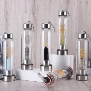 Luxury Healing Gemstone Elixir Chakra Gemstone Infused Crystal Energy Water Bottle Glass