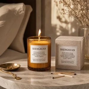 Luxury Iridescent Amber Glass Candle Jar Embossed Cylinder Container for Soy Wax Candle Home Spa Wedding Gift OEM Bulk