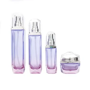 Luxury Packaging Set Low Transparent Unique Cosmetic Cream Lotion Glass Bottle and Jar for Skin Care