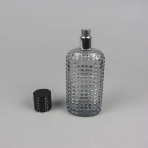 Luxury Shape 100ml Glass Perfume Bottle with Black Cap, Silk Screen Printing and Spray Pump