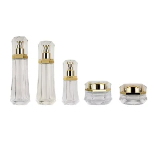 Luxury Skincare Packaging Transparent Glass Bottles Set for Skin Care Serum 120ml 100ml 50ml 50g 30g Square & Toner Bottles