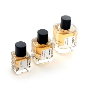 Luxury Square 30ml 50ml 100ml Perfume Bottle Glass Round Side clear Empty Crimp Sprayer with Black Lid