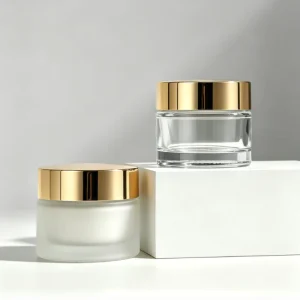 Luxury Thick Wall Clear 30ml (1oz) 50ml (1.7oz) Glass Cosmetics Jar with Gold Silver Finish for Natural Cosmetic