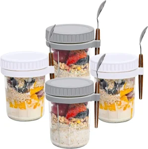 MIXWARES Portable Yogurt Breakfast Mason Milk Glass Cup with Spoon and Lid Salad Cup