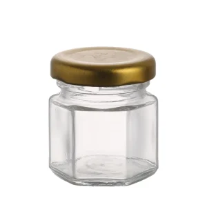 Manufacturer 45ml Party Favor Mini Hexagon Glass Honey Jar with Wooden Dipper
