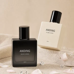 Manufacturer 50ml 100ml Crimp Spray Empty Square Glass Perfume Bottle with Magnetic Cap