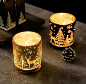 Manufacturer Christmas Tree Glass Jar Scented Candle with LED Light Organic Soy Wax