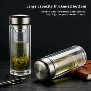 Manufacturer Double-Wall Glass Tea and Fruit Infuser Water Bottle with Lid