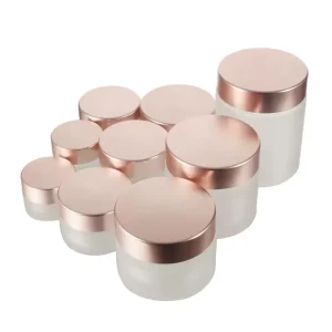 Manufacturer New Creative Wide Mouth White Frosted 5g 10g 20g 30g 50g Rose Gold Lids 4oz Glass Jars in Bulk with Lids