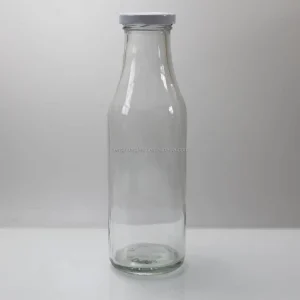 Manufacturer Round 450ml Flint Glass Milk Bottle 15oz Juice Chili Sauce Ketchup Beverage Liquid Glass Bottle With Metal Lid