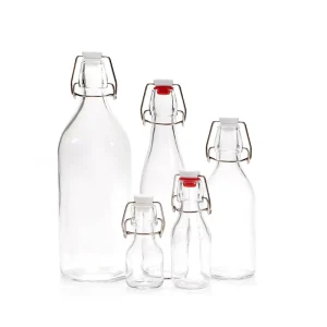 Manufacturer Supply Transparent Glass Beverage Bottles 250ml 500ml 750ml with Labelled Snap Airtight Caps for Milk and Wine