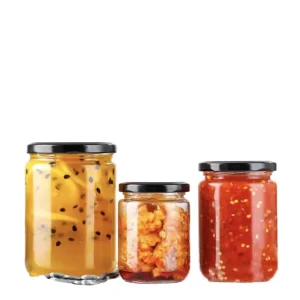 Manufacturer Wide Mouth 4oz 6oz 8oz Clear Round Glass Bottles and Jars for Pickle, Chili Sauce, Honey, Mushroom, and Beef Sauce