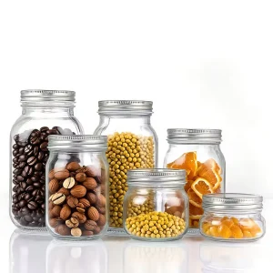 Mason Jar 4oz 8oz 16oz 32oz 64oz Clear Wide Mouth Glass Mason Jar Canning Food Storage Jar with Metal Lid