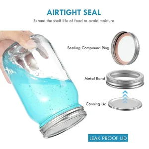 Mason Jars 500ml With Lids and Straw Canning Jars Clear Glass Jars for Canning Food Storage and Fermenting