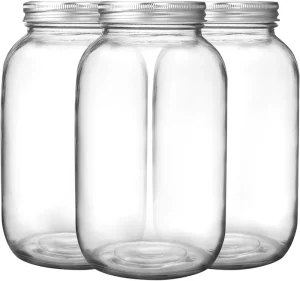 Mason Jars 64 oz Wide Mouth with Lid and Band Half Gallon Mason Jars with Airtight Lids Clear Glass Mason Jars
