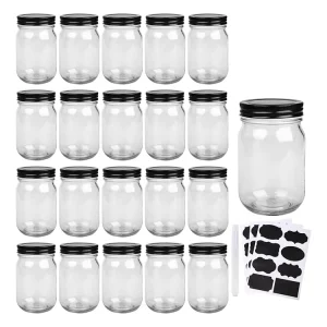 Mason Jars Glass Jars With Lids 12 oz for Pickles and Kitchen Storage Wide Mouth Spice Jars With Black Lids