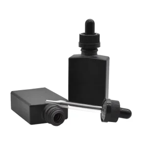 Matt Black Rectangle 30ml Glass Skin Care Essential Oil Cosmetic Packaging Bottle Glass Serum Dropper Bottle with Childproof Cap