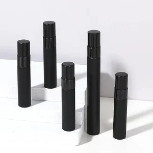 Matte Black Frosted Glass Spray Bottles 5ml 10ml with Glass Lids and Round Pump Sprayers for Perfume and Sanitizer